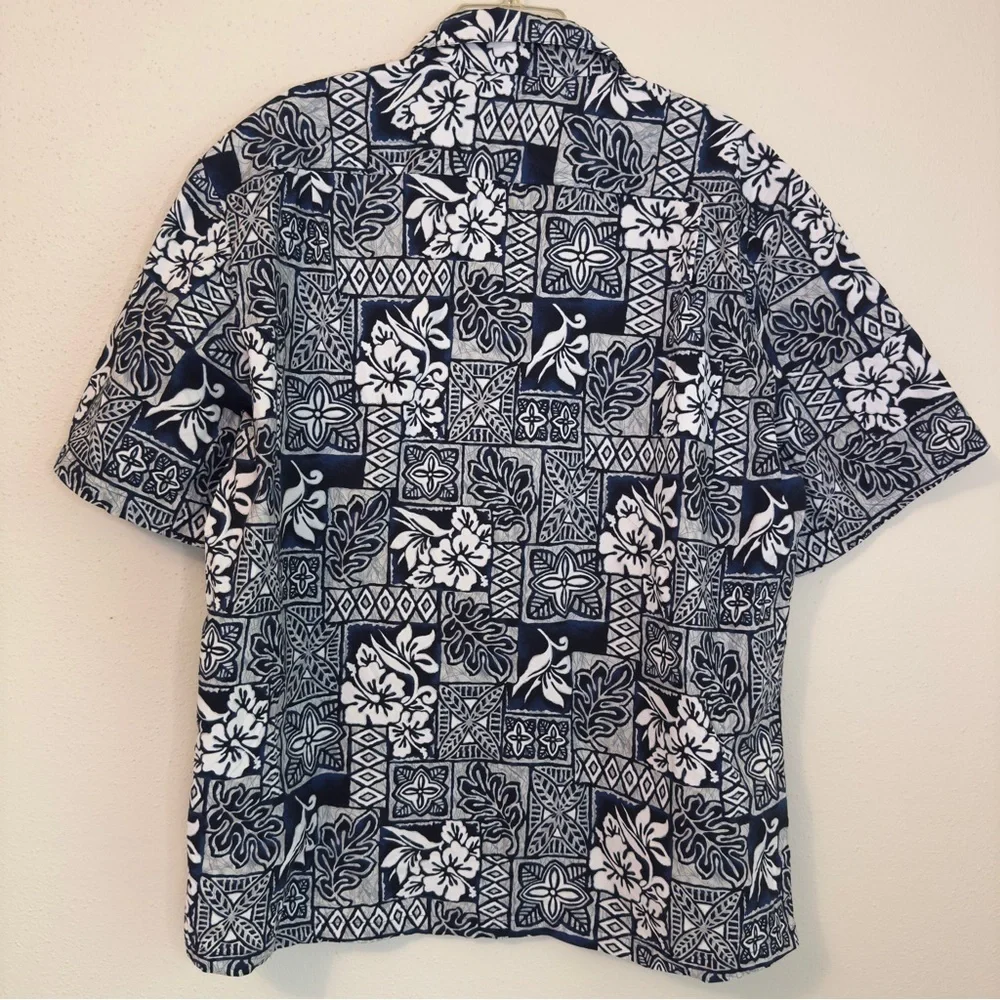 Ky's Made In Hawaii Aloha Hawaiian Short Sleeve Button Up Shirt Blue Floral 2XL - Picture 12 of 16